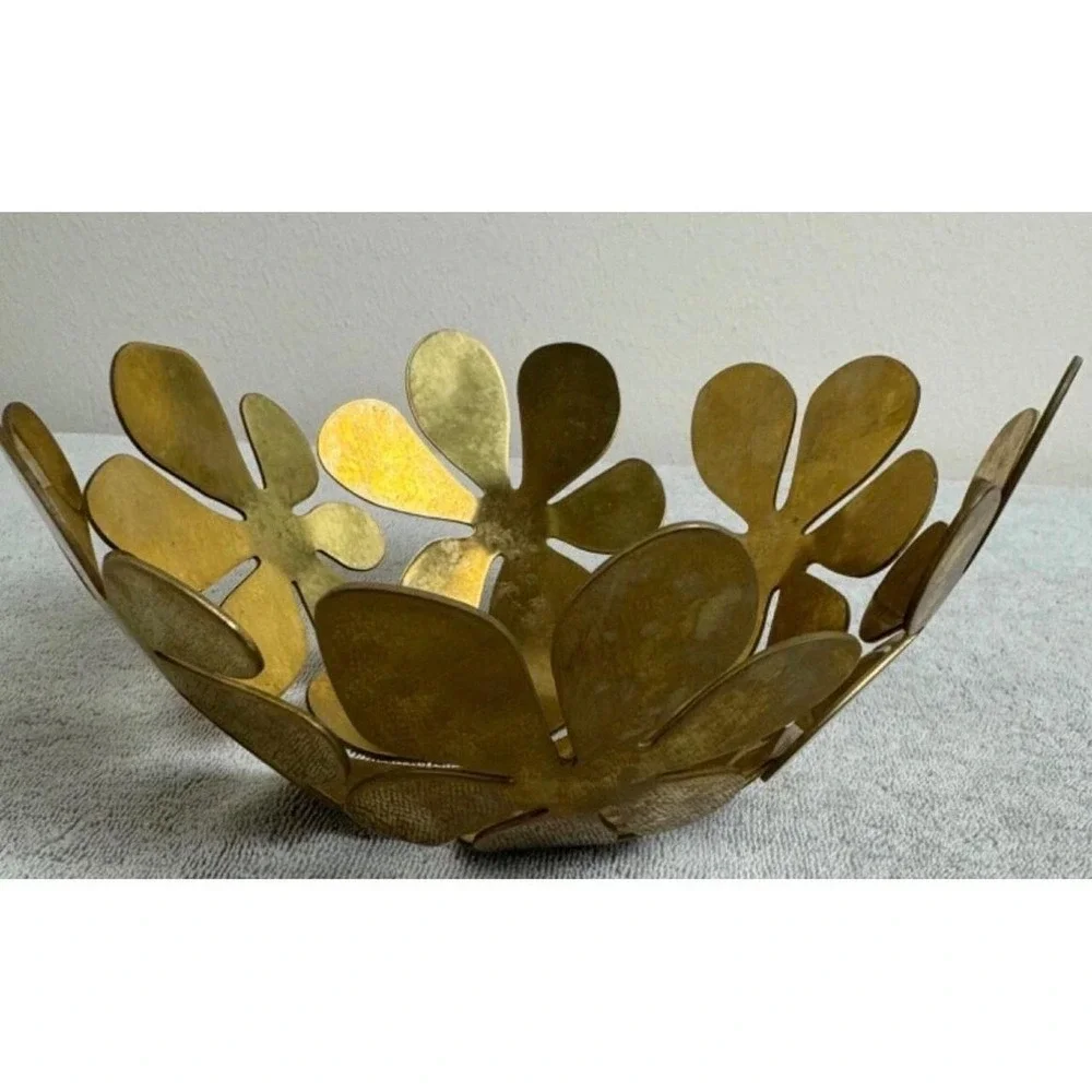 IKEA Brass Flower Bowl‎ Daisy Decor 8in Gold Excellent MCM Petal Design